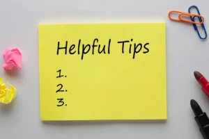 Yellow Post-it- note, with Helpful Tips and 1, 2, 3 written on it